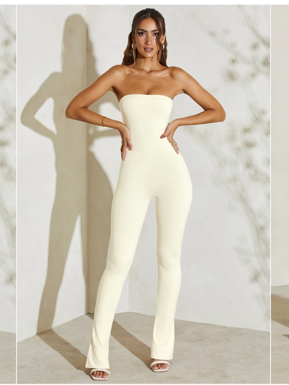 Jamila Strapless Flared Hem Jumpsuit in Ivory